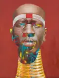 Loyiso Mkize, Portrait with Neck Rings and Beaded Headwear, 2018, oil on canvas