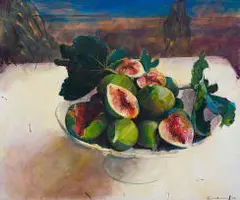 Louis van Heerden, Bowl of Figs with Leaves, 1996, oil on canvas