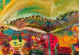 Die Groot Sambreel se Uitnodiging (The Umbrella's Invitation) by Marietjie Koekemoer Swanepoel, oil on canvas, sold Aug 2025