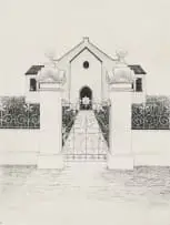 Pippa Skotnes, House Façade with Wrought Iron Gate, 1980, etching on paper