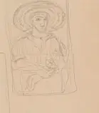 Alexis Preller, Seated Figure with Straw Hat and Flower, pencil on paper