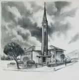 Diane Victor, Church with Guillotine Spire, charcoal on paper