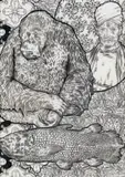 Peter Mammes, Figure with Fish and Orangutan, 2014, koki-pen on acetate