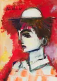 Carl Büchner, Clown in Red, oil on paper