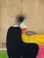 Paul Wunderlich, Seated Woman with Cat, colour lithograph on paper