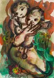 Mother and Child by Frans Claerhout, mixed media with acrylic and charcoal on paper, sold Aug 2025