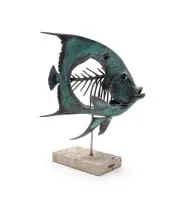 Dietmar Wiening, Skeleton French Angel, 1991, bronze with a verdigris patina, on a stone base