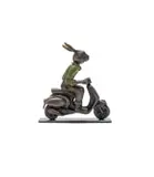 Carol Cauldwell, Rabbit on a Vespa, bronze with a green and brown patina and wax, on a painted steel base