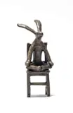 Guy Du Toit, Meditating Hare on a Chair, bronze with a brown patina