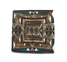 Rodney Blumenfeld, Square platter with geometric decoration, 2000, painted and incised ceramic
