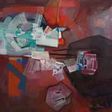 Hannes du Plessis, Untitled (Abstract in Red), oil on board