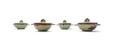 Linn Ware & Ceramic Studio, Lidded soup bowls, four, glazed earthenware