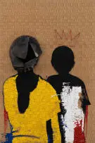 Patrick Bongoy, Two Children, 2017, mixed media on hessian