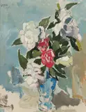 Gregoire Boonzaier, Wit en Rooi Japonikas (White and Red Japonicas), 1965, oil on canvas laid down on board