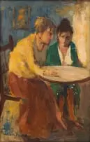 Alexander Rose-Innes, Two Women Seated at a Table, oil on canvas laid down on board