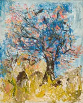 Tree with Orange Foliage by Fred Schimmel, 1962, oil on board, sold Aug 2025