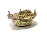 George Manyathela and Thabo Molefe, Bowl with vervet monkey, crocodile and lotus decoration, 2016, painted and glazed ceramic