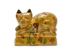 Hylton Nel, Cat in green and brown, 1993, painted and glazed ceramic