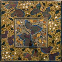 Esias Bosch, Tile decorated with butterfly and floral motif, painted and glazed ceramic with lustre decoration