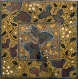 Esias Bosch, Tile decorated with butterfly and floral motif, painted and glazed ceramic with lustre decoration