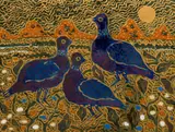 Esias Bosch, Tile decorated with three birds in a landscape, painted and glazed ceramic with lustre decoration