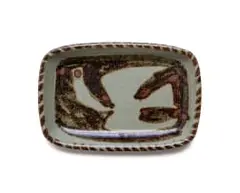 Rectangular platter decorated with bird by Esias Bosch, painted and glazed reduction stoneware, sold Jul 2025