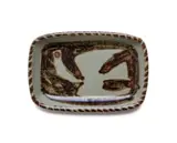 Esias Bosch, Rectangular platter decorated with bird, painted and glazed reduction stoneware