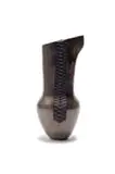 Madoda Fani, Tall vessel with incised and relief detail II, burnished and smoke-fired earthenware