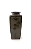 Tim Morris, Tall rectangular vase with floral decoration, painted and glazed reduction stoneware
