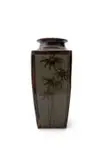 Tim Morris, Tall rectangular vase with floral decoration, painted and glazed reduction stoneware