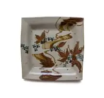 Tim Morris, Square platter with floral decoration, painted and glazed reduction stoneware