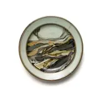 David Walters, Plate decorated with abstracted landscape, painted and glazed reduction stoneware