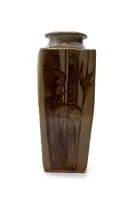 Tim Morris, Floor vase with bamboo and flower decoration, painted and reduction-fired stoneware