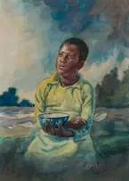 George Pemba, Boy with Spoon and Bowl, 1947, watercolour on paper