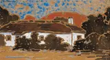 Jacobus Hendrik Pierneef, Thatched Cottage, gouache on paper laid down on card