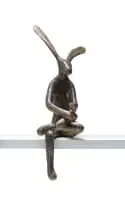 Guy Du Toit, Seated Hare with Wine Glass, 2020, bronze with a green and rust patina