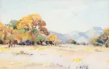 Walter Battiss, Landscape with Cattle, watercolour on card