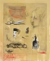 Deborah Bell, We Do Not Travel Anywhere, We Become Everywhere, 2002, hand-coloured dry point etching with chine collé on paper