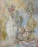 Cecil Higgs, Abstract Still Life with Vases, oil on canvas