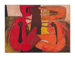 Two Seated Figures by Cecil Skotnes, painted and incised wood, sold Jul 2025
