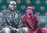 Bambo Sibiya, Two Men, 2023, mixed media with oil on canvas stretched over board