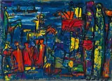 Walter Battiss, Figures, Horses and Boats, oil on canvas