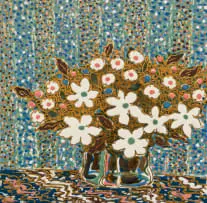 Flowers in a vase by Esias Bosch, painted and glazed ceramic tile, sold Jul 2025