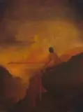 Peter van Straaten, Seated Nude on a Cliffside, oil on canvas stretched over board