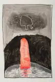 Colbert Mashile, Abstract Landscape with Red Totem, 2002, watercolour and ink on paper
