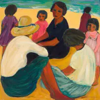 Marena (Kaffie) Pretorius, Figures on the Beach, oil on canvas
