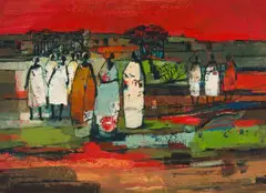 Jan Dingemans, Women in a Landscape, oil on board
