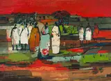 Jan Dingemans, Women in a Landscape, oil on board