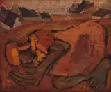 Frans Claerhout, Crouching Figure, oil on board