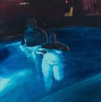 Clare Menck, Jacuzzi Couple, 2019, oil on panel